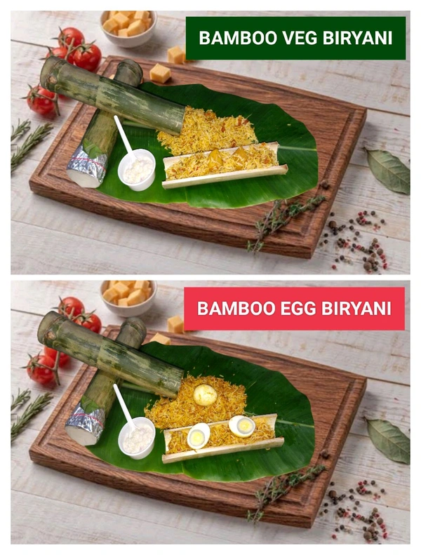 BAMBOO VEG BIRYANI AND BAMBOO EGG BIRYANI