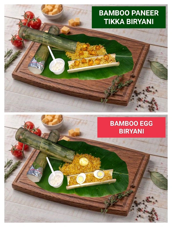 BAMBOO PANEER TIKKA BIRYANI AND BAMBOO EGG BIRYANI