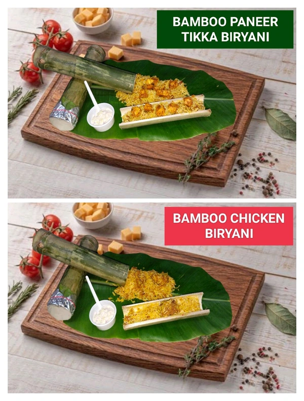 BAMBOO PANEER TIKKA BIRYANI AND BAMBOO CHICKEN BIRYANI