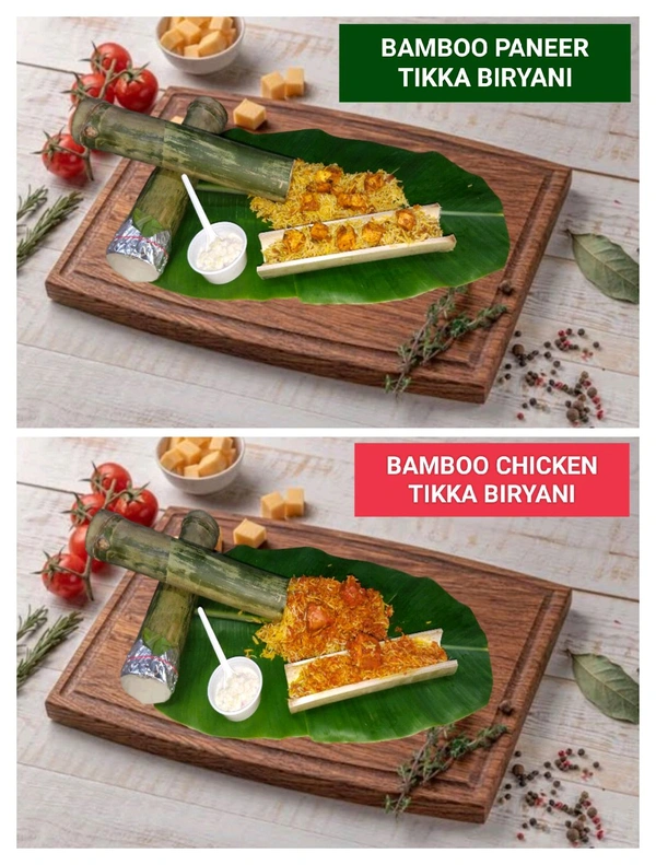BAMBOO PANEER TIKKA BIRYANI AND BAMBOO CHICKEN TIKKA BIRYANI