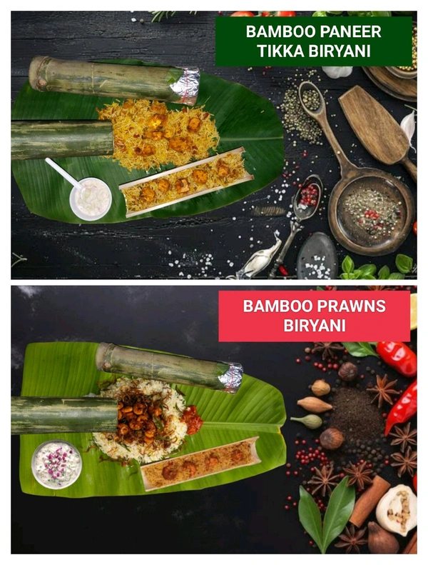 BAMBOO PANEER TIKKA BIRYANI AND BAMBOO PRAWNS BIRYANI
