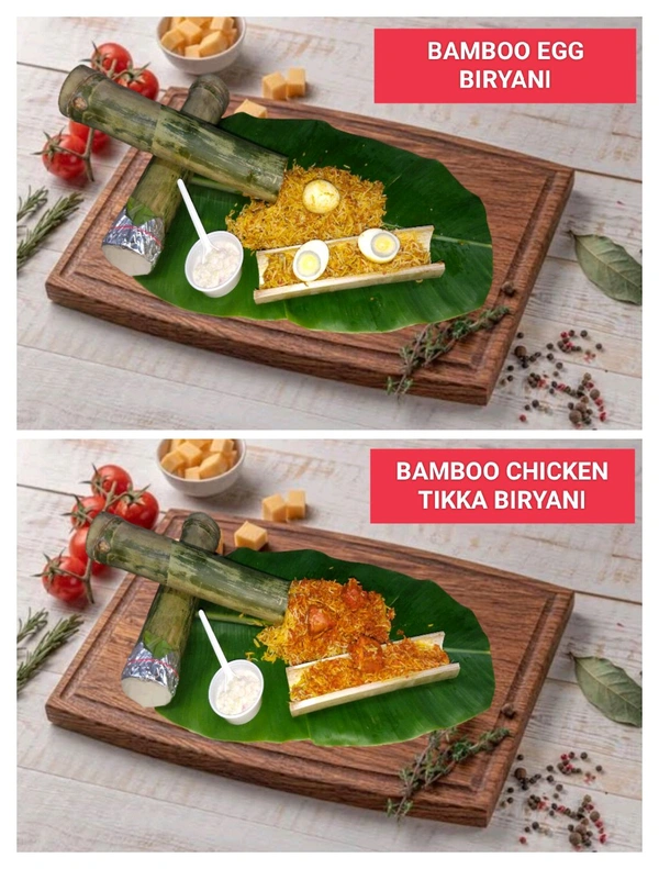 BAMBOO EGG BIRYANI AND BAMBOO CHICKEN TIKKA BIRYANI