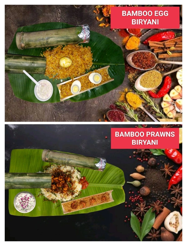 BAMBOO EGG BIRYANI AND BAMBOO PRAWNS BIRYANI
