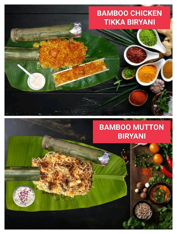 BAMBOO CHICKEN TIKKA BIRYANI AND BAMBOO MUTTON BIRYANI