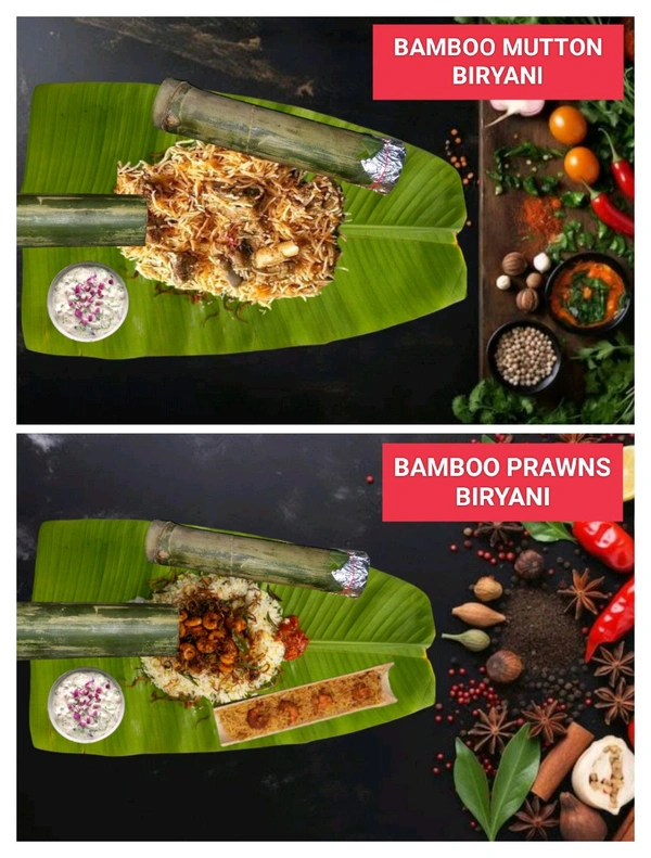 BAMBOO MUTTON BIRYANI AND BAMBOO PRAWNS BIRYANI