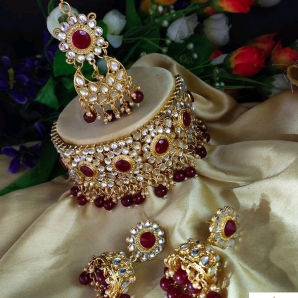 Anushka Necklace Set - Red, Free Size