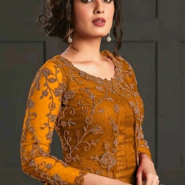Shitrareka Semi-Stitched Suits - Mustard, Free Size