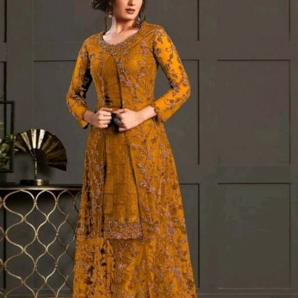 Shitrareka Semi-Stitched Suits - Mustard, Free Size