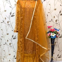 Shitrareka Semi-Stitched Suits - Mustard, Free Size