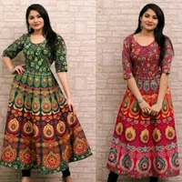 Rajasthani Maxi Dress Combo - Green/Red, XL