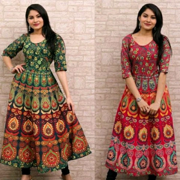 Rajasthani Maxi Dress Combo - Green/Red, XL