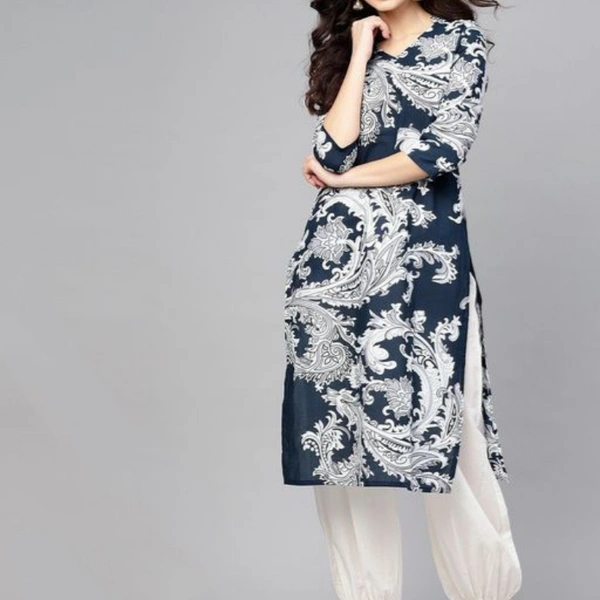 Printed Kurta Set - Blue Printed/White, S