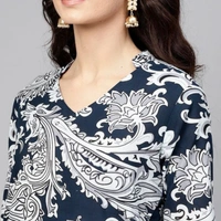 Printed Kurta Set - Blue Printed/White, S