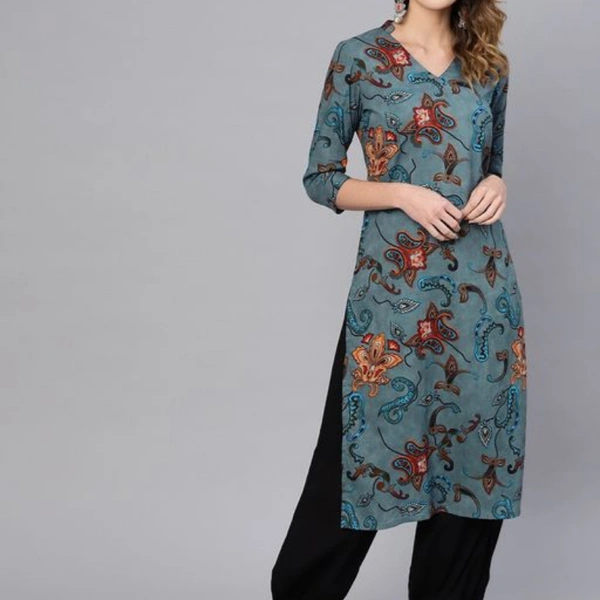 Printed Kurta Set - Teal Printed/Black, S