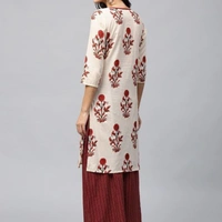 Printed Kurta Set - Printed Cream/Maroon, XL