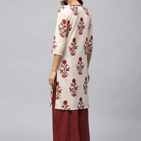 Printed Kurta Set - Printed Cream/Maroon, XL
