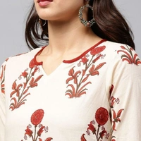 Printed Kurta Set - Printed Cream/Maroon, XL