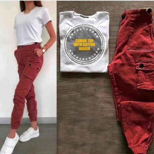 Casual Top & Bottom Set - Maroon, XL