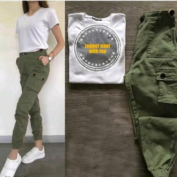 Casual Top & Bottom Set - Olive Green, XL