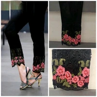 Embroidered Stretch Trousers  - Black, L