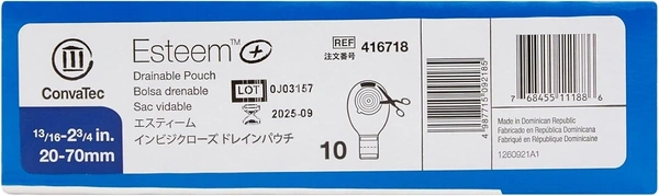 Convatec 416718 - Esteem+ One Piece Drainable Pouch 60/70MM - Single Piece - 20/70MM