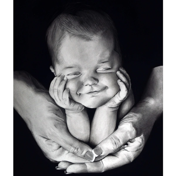 Pencil Portrait Of a Newborn Baby PRINT - a3