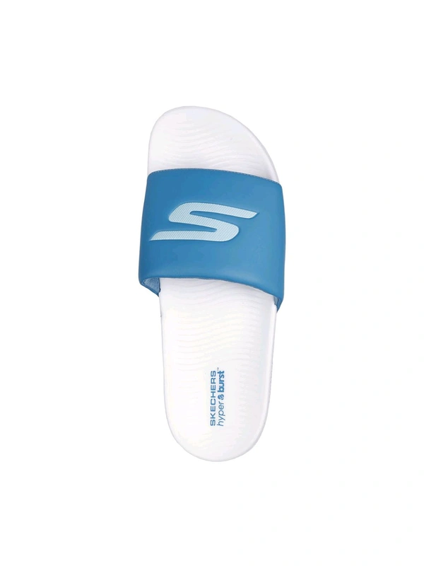 SKECHERS HYPER SLIDE - DERIVER Sliders Blue & White - Biloba Flower, UK 08