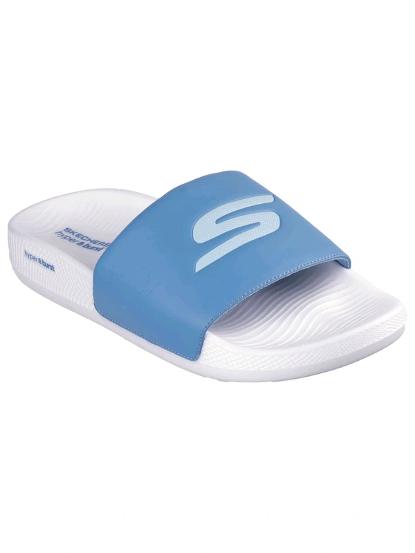 SKECHERS HYPER SLIDE - DERIVER Sliders Blue & White - Biloba Flower, UK 11