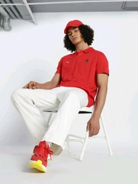 Puma  Ferrari Style Jacquard Men Polo T-Shirt - Red, M