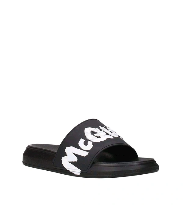 Alexander McQueen Black Logo Slides - Black, UK 09