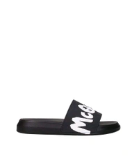Alexander McQueen Black Logo Slides - Black, UK 09