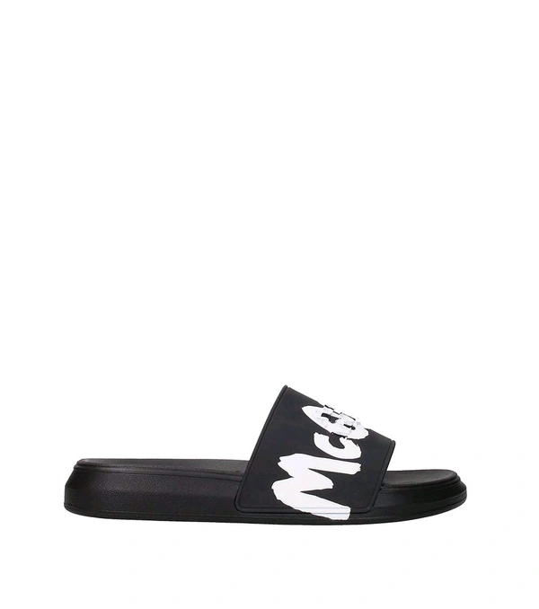 Alexander McQueen Black Logo Slides - Black, UK 09