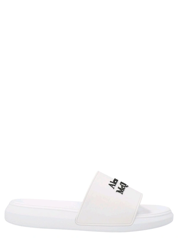 Alexander McQueen White Logo Slides - White, UK 06