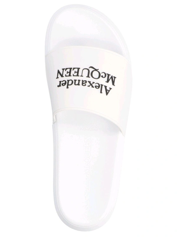 Alexander McQueen White Logo Slides - White, UK 06
