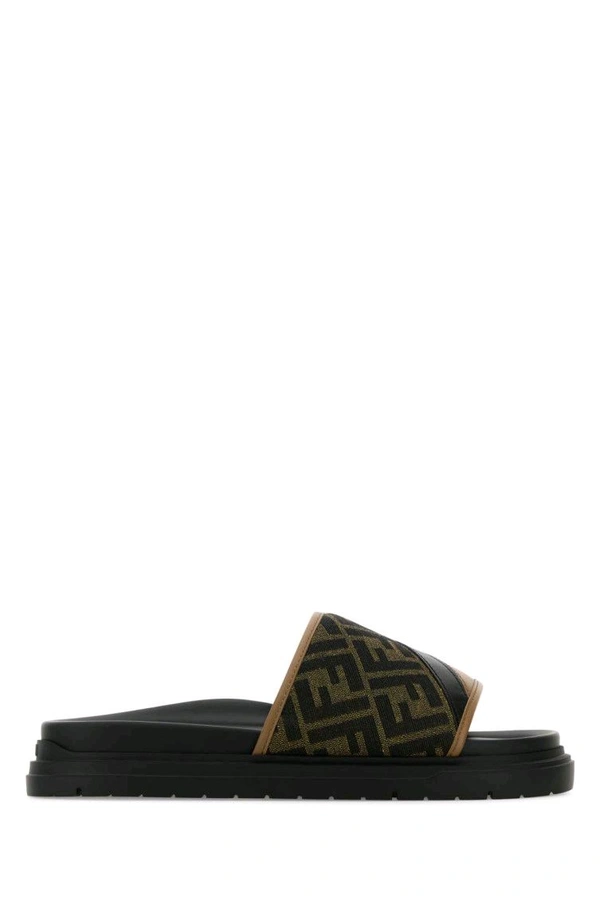 Fendi Brown Logo Slides - Brown, UK 06