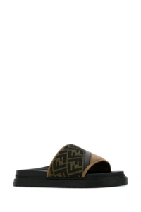 Fendi Brown Logo Slides - Brown, UK 06