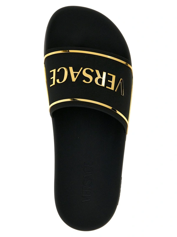 Versace Black Logo Slides - Black, UK 06