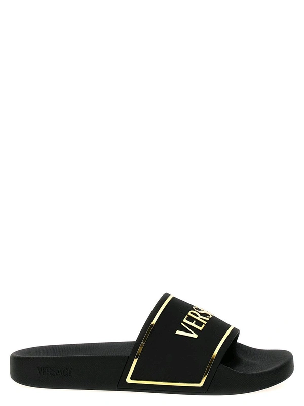 Versace Black Logo Slides - Black, UK 09