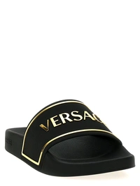 Versace Black Logo Slides - Black, UK 09