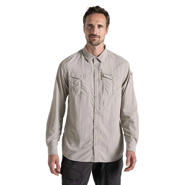 CRAGHOPPERS Craghoppers NosiLife Adventure III Long Sleeve Insect Repellent Shirt Parchment - Grain Brown, L