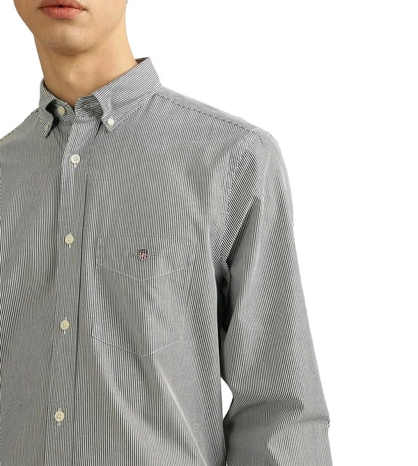 GANT Black Striped Regular Fit Shirt - Gray, M
