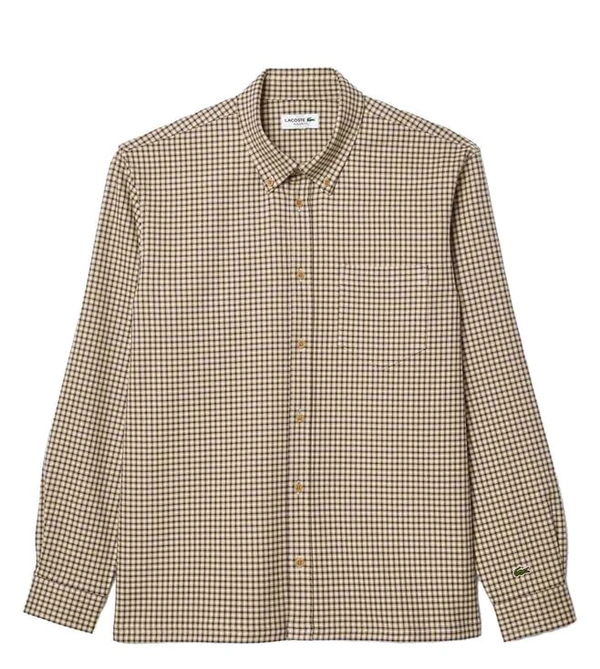 Lacoste Beige Cotton Blend Plaid Overshirt - Salomie, M