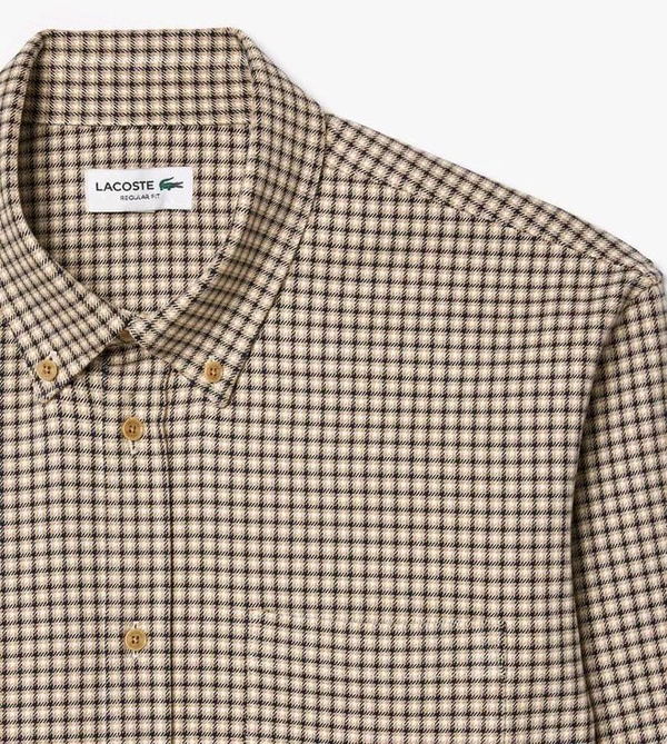 Lacoste Beige Cotton Blend Plaid Overshirt - Salomie, L