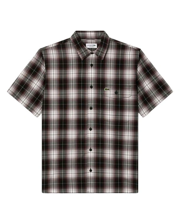 LACOSTE Multicolored Short Sleeved Plaid Shirt - Black Marlin, M