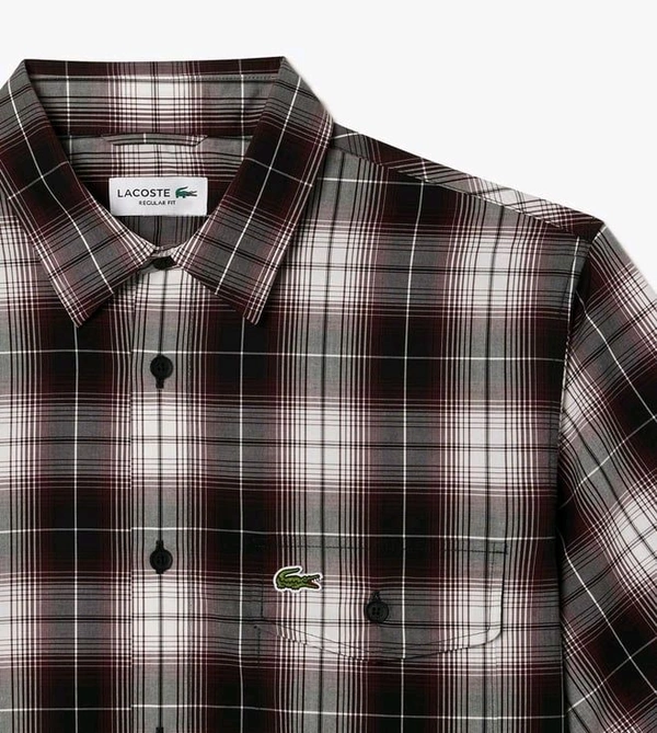 LACOSTE Multicolored Short Sleeved Plaid Shirt - Black Marlin, L