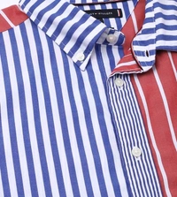 TOMMY HILFIGER Wedge Blue Cotton Regular Fit Striped Shirt - Red Orange, M