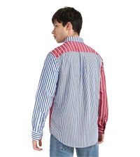 TOMMY HILFIGER Wedge Blue Cotton Regular Fit Striped Shirt - Red Orange, M