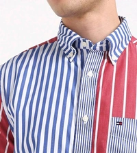 TOMMY HILFIGER Wedge Blue Cotton Regular Fit Striped Shirt - Red Orange, M