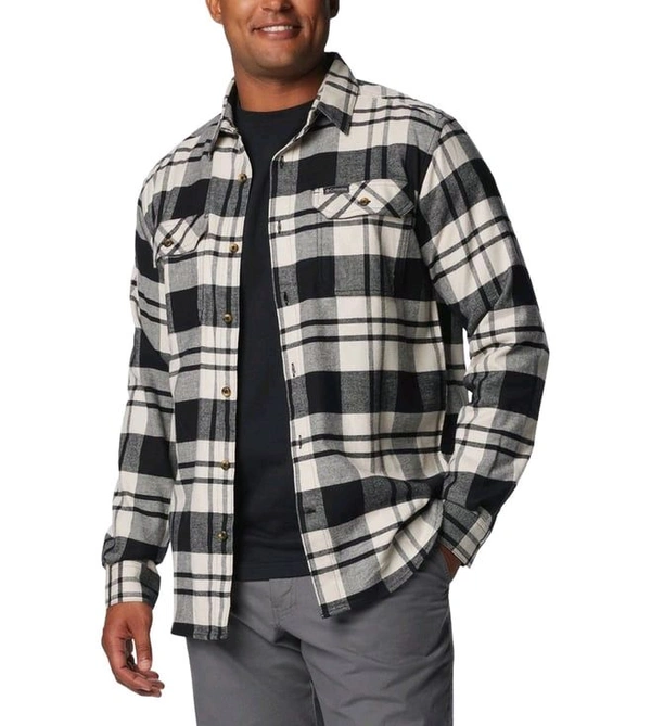 Columbia Mens Grey Omni-Wick Flare Gun Stretch Flannel Long Sleeve Shirt - Black, XL