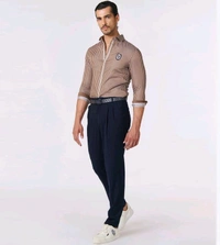 S&N Shantnu Nikhil Brown SNCC Striped Logo Shirt - Brown, XL